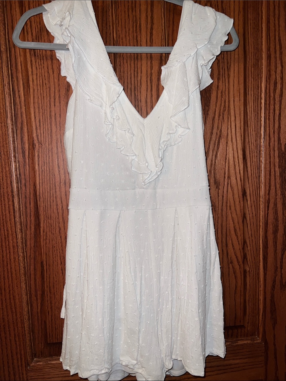 Ruffled V-Neck White Romper Dress